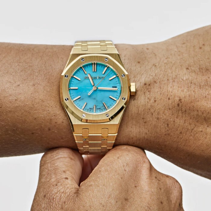 AP Royal Oak Selfwinding 15550BA.OO.1356BA.01 Yellow Gold Blue Turquoise Dial - Imagen 5
