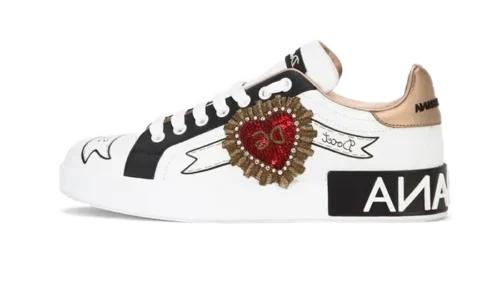 Calfskin Portofino sneakers with embroidery White